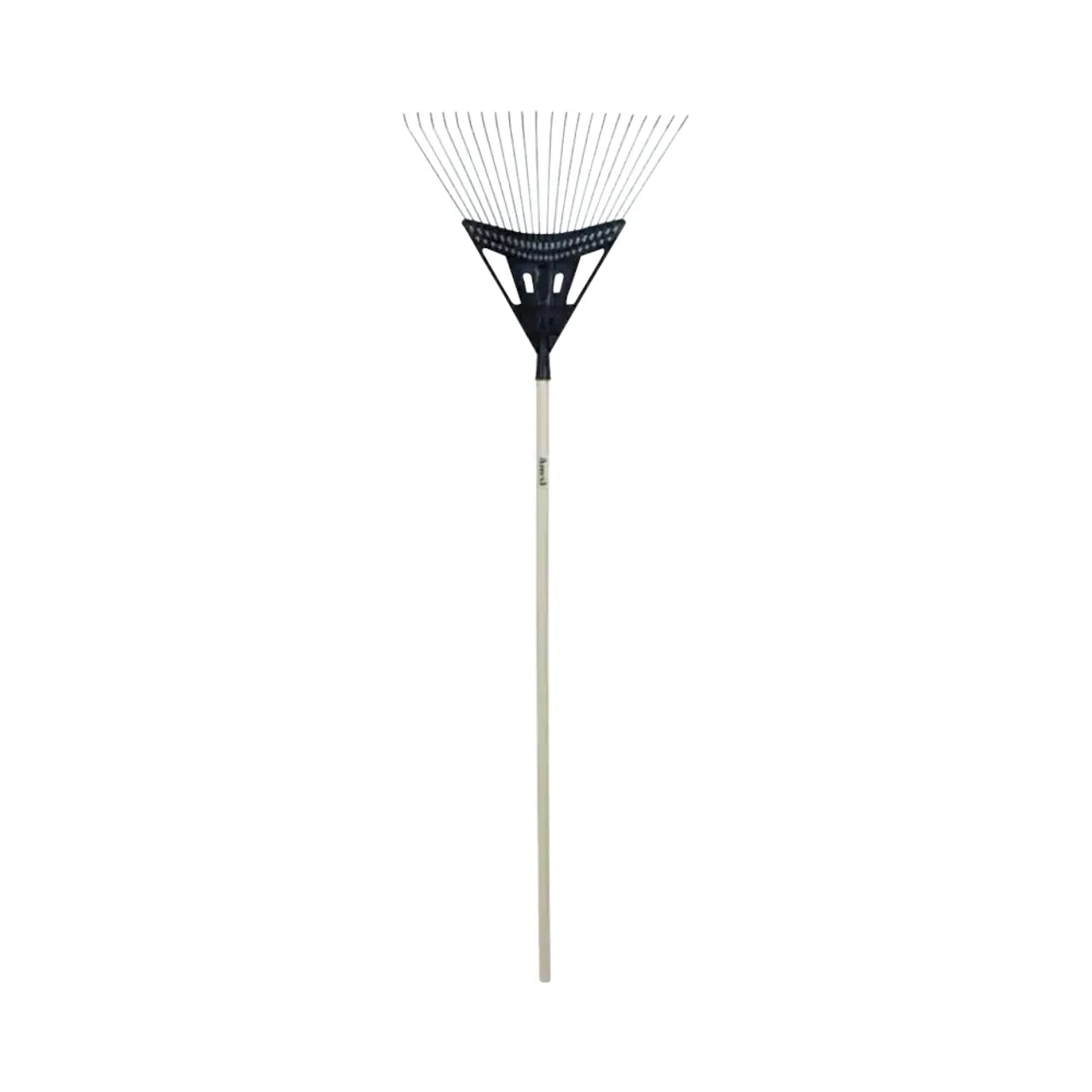The Go Build 48 in. Hardwood Handle Super Flex Poly Steel Rake features a long hardwood handle and a wide black poly head with metal tines, shown against a plain white background.